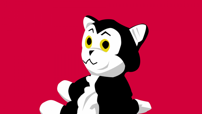 Black and white cartoon cat with yellow eyes