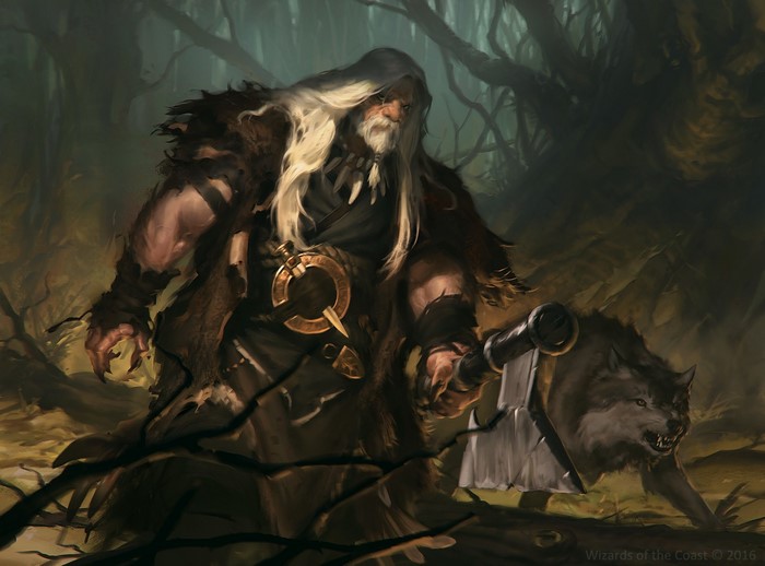Warrior with wolf and axe from Magic The Gathering