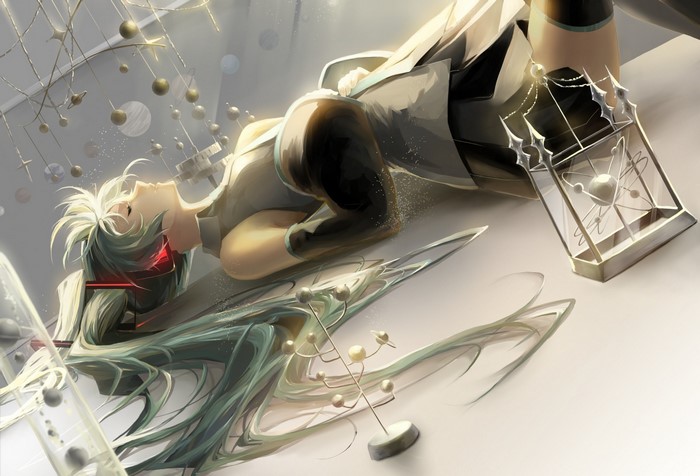 Hatsune Miku with planetary models
