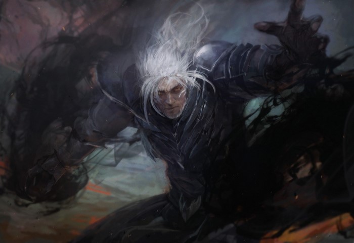 Dark Fantasy Art of a Warrior with White Hair