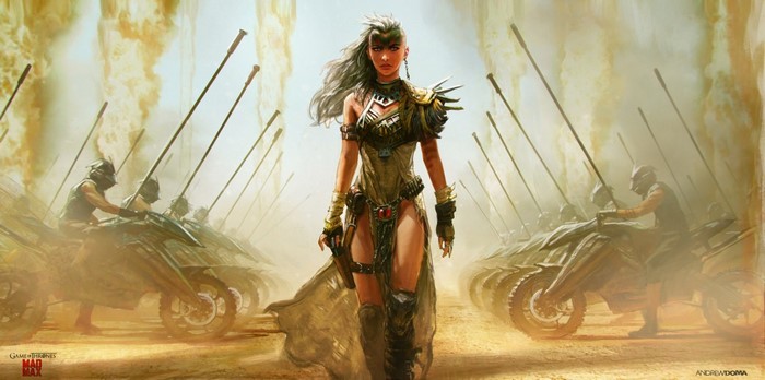 Furiosa from Mad Max with a war party