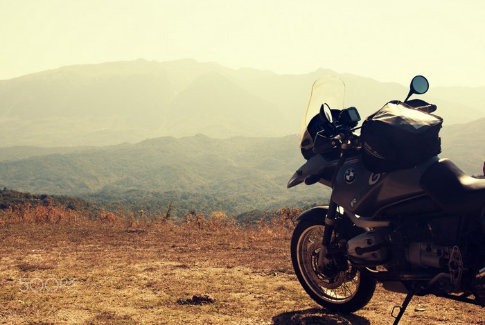 BMW R1150GS motorcycle parked on a mountain overlook