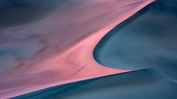 Pink and blue sand dunes in Death Valley