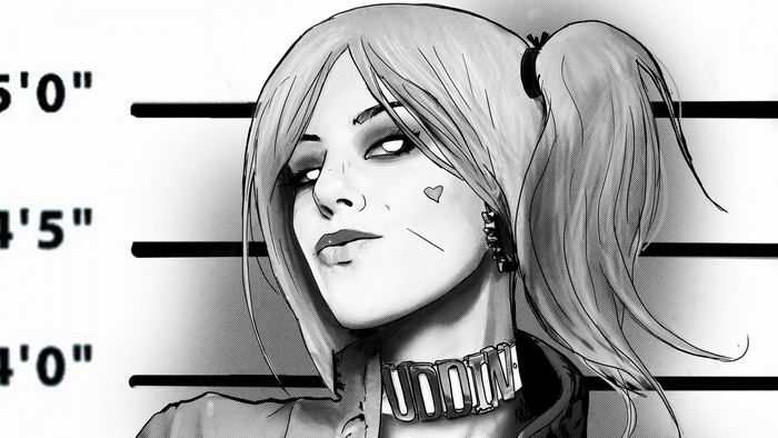 Harley Quinn Monochrome Comic Art Illustration