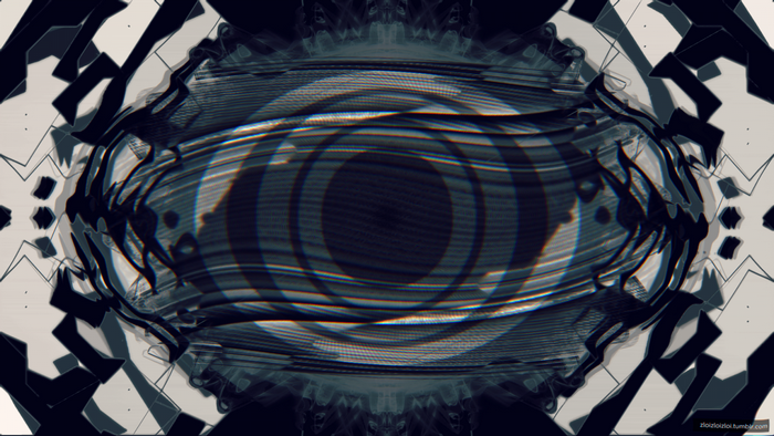 Abstract glitch art pattern with concentric circles