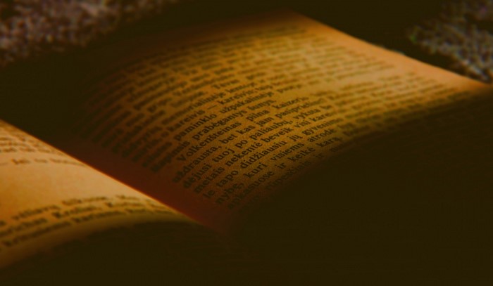 Close up of text on an open book
