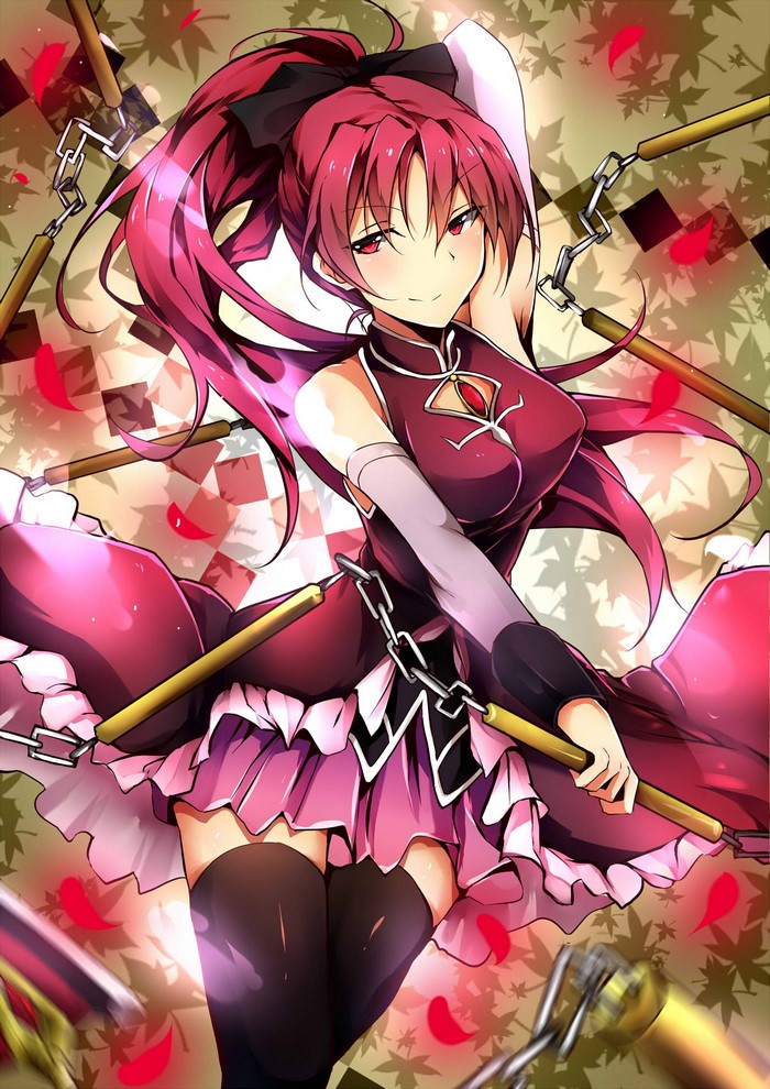 Sakura Kyoko from Mahou Shoujo Madoka Magica with nunchucks