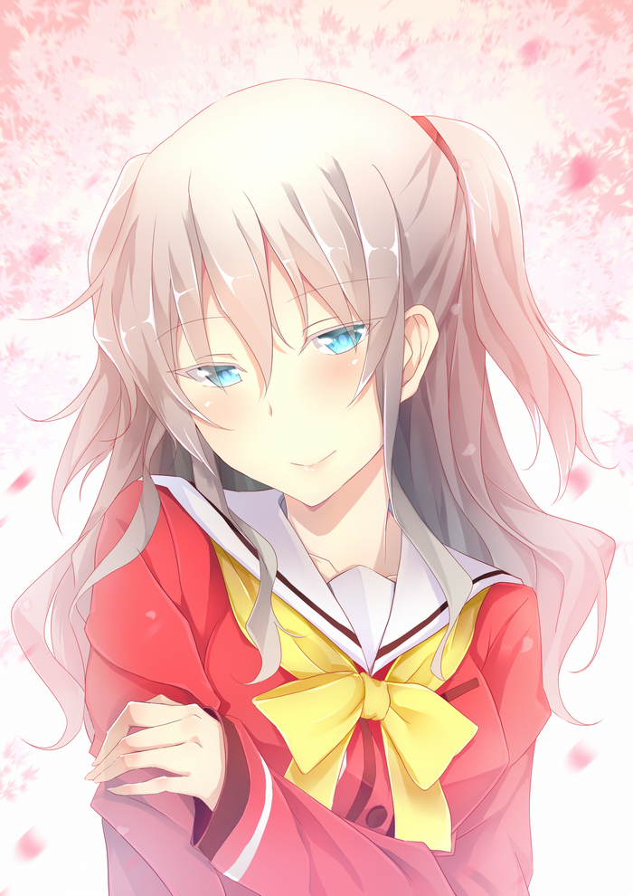 Anime girl with gray hair and blue eyes