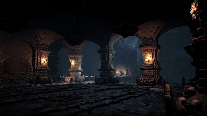 Dark Souls III screenshot of a dark stone chamber