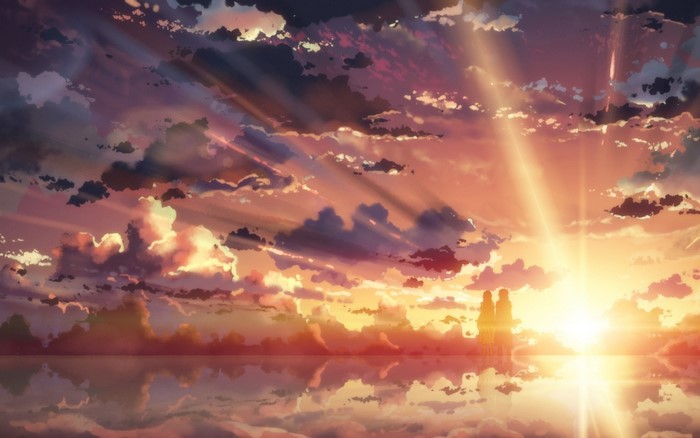Kirito and Asuna from Sword Art Online at sunset