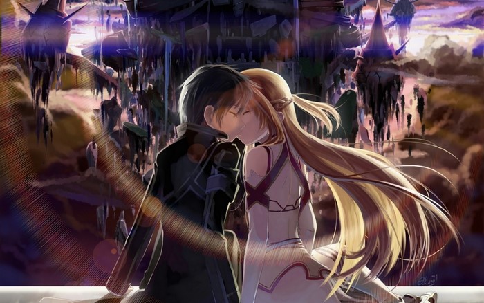 Kirito and Asuna from Sword Art Online kissing