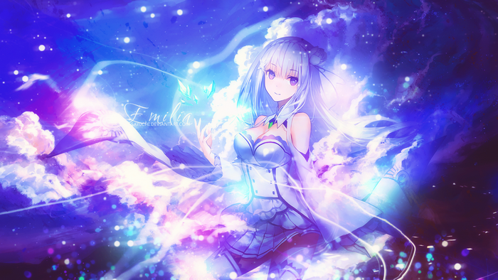 Emilia from Re: Zero in a cosmic background