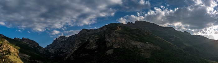Panoramic view of mountains under a cloudy sky