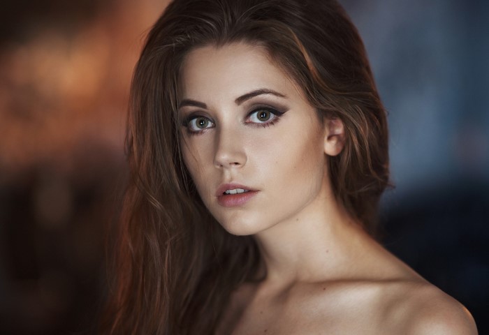 Portrait of Woman with Long Brown Hair