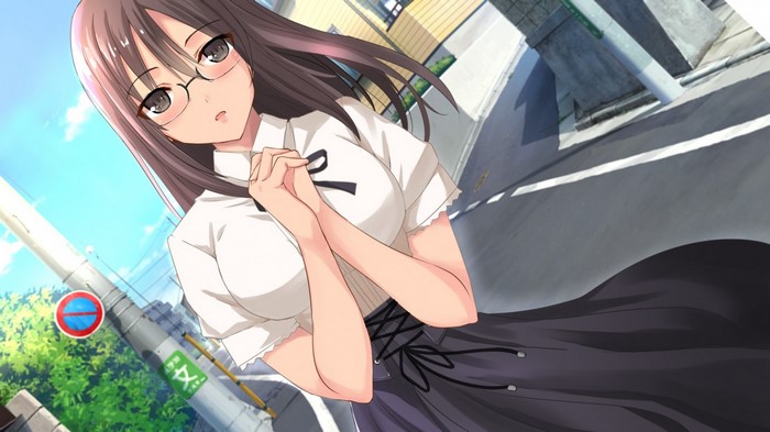 Anime girl with glasses on a street