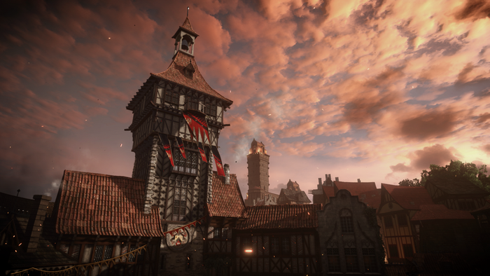 The Witcher 3: Wild Hunt cityscape at sunset