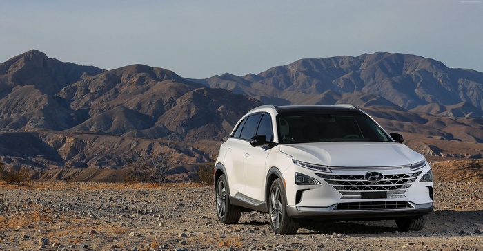 Hyundai Nexo SUV in a Mountainous Desert Landscape