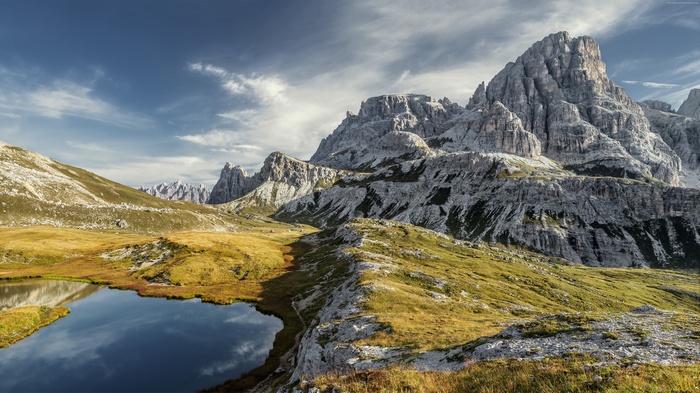 Mountain landscape with lake and sky