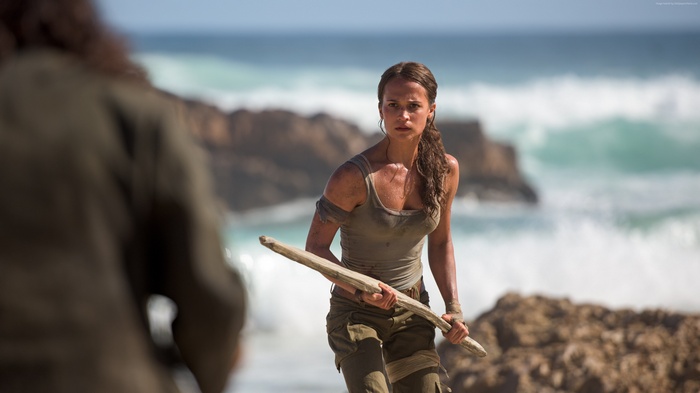 Lara Croft from Tomb Raider on a beach