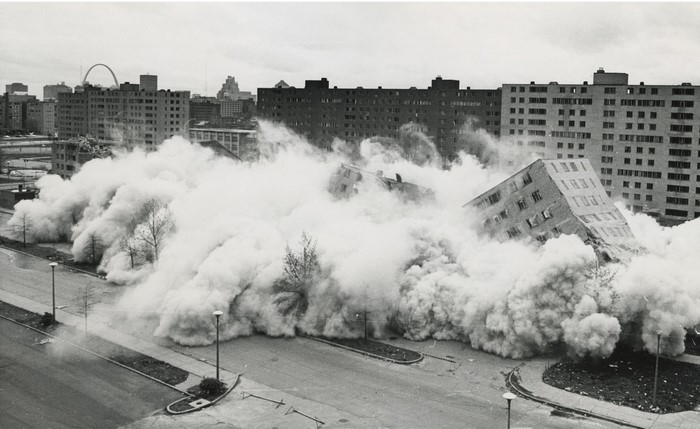 Pruitt Igoe Demolition with St. Louis Arch in Background