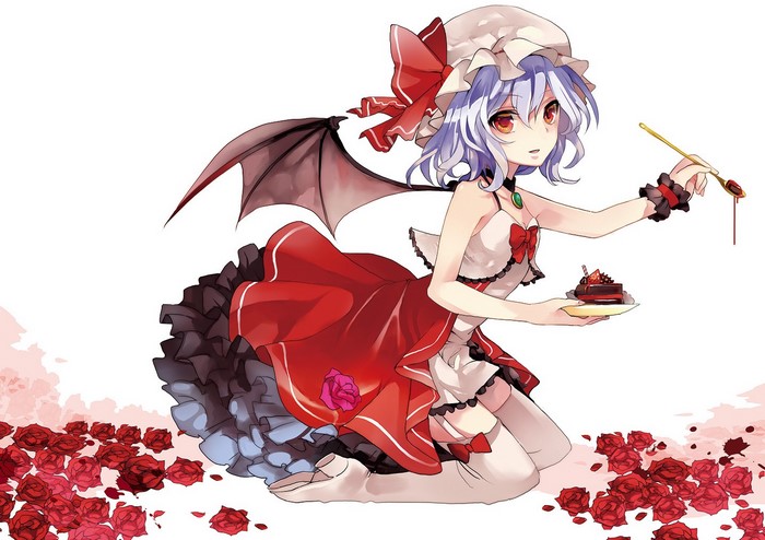 Remilia Scarlet from Touhou decorating a cake