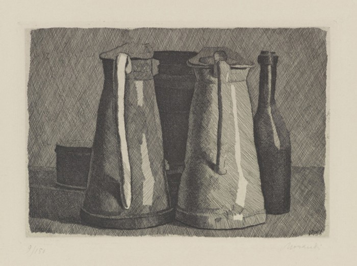 Still Life with Two Pitchers and a Bottle by Giorgio Morandi