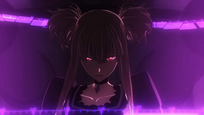 Anime girl with red eyes and pigtails