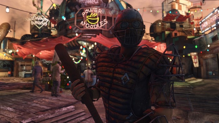 Fallout 4 screenshot of a mercenary with a baseball bat