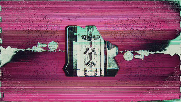 Glitch art abstract pink and teal shape