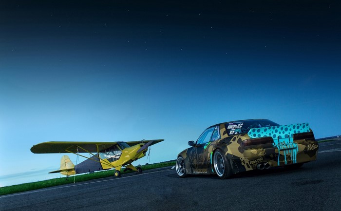 Nissan Silvia S13 and airplane at night