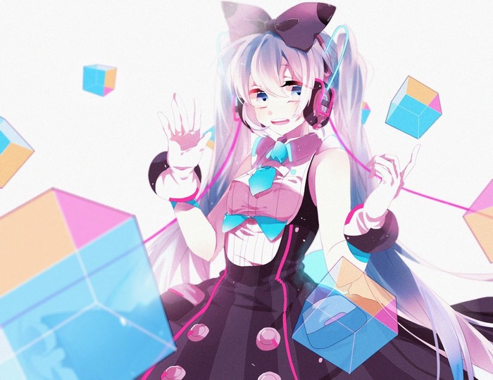 Hatsune Miku with headphones and cubes
