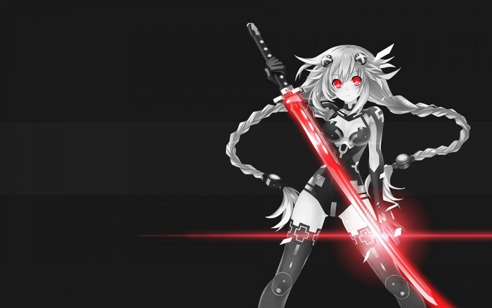 Purple Heart from Hyperdimension Neptunia with a red sword