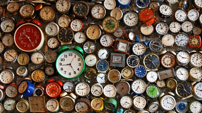 Collection of alarm clocks and timepieces