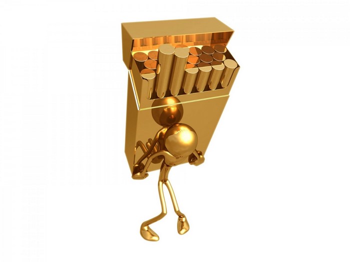 Golden figure carrying a pack of cigarettes