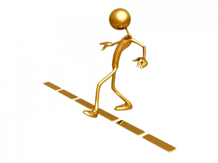 Golden 3D figure walking on a dashed line