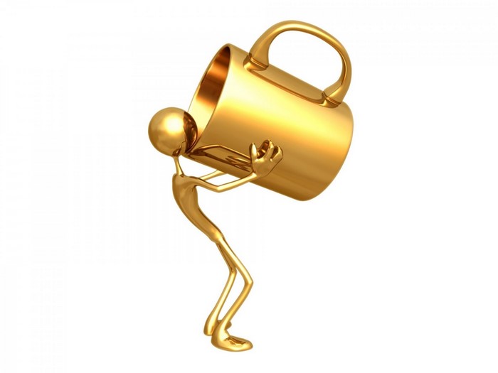 Golden figure holding a large golden mug