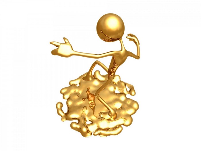 Golden figure surfing on a blob