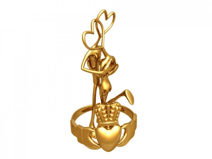 Gold Claddagh Ring with Couple Embracing