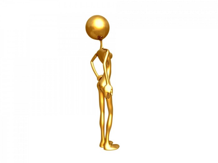 Gold 3D figure with a large spherical head