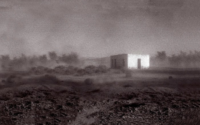 Godspeed You Black Emperor album cover with a house in mist