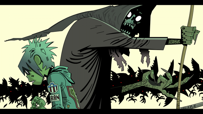 2-D from Gorillaz with Death and crows
