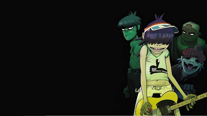 Gorillaz band members on a black background
