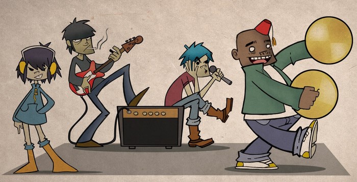 Gorillaz band members playing instruments