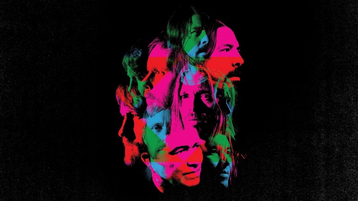 Foo Fighters band members in colorful abstract portrait