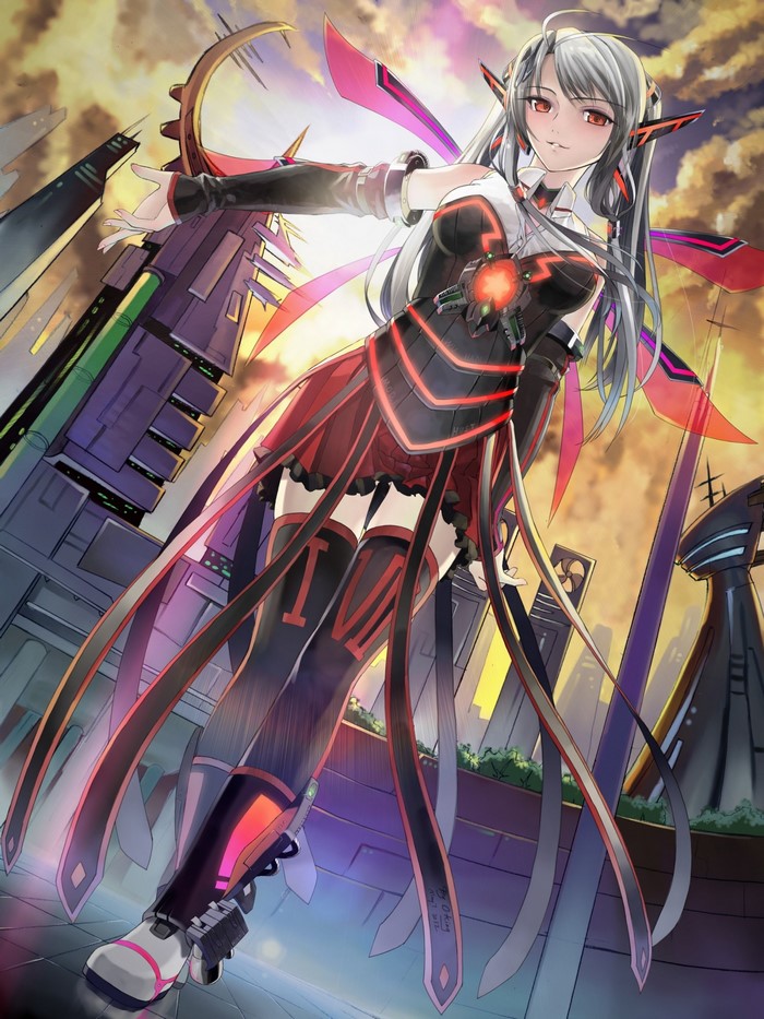 Anime girl with wings in a futuristic city