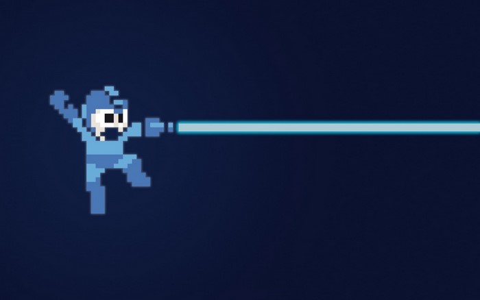 Mega Man firing a blue energy beam