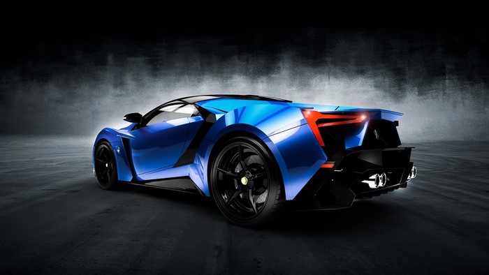 Blue Lykan Hypersport sports car rear view