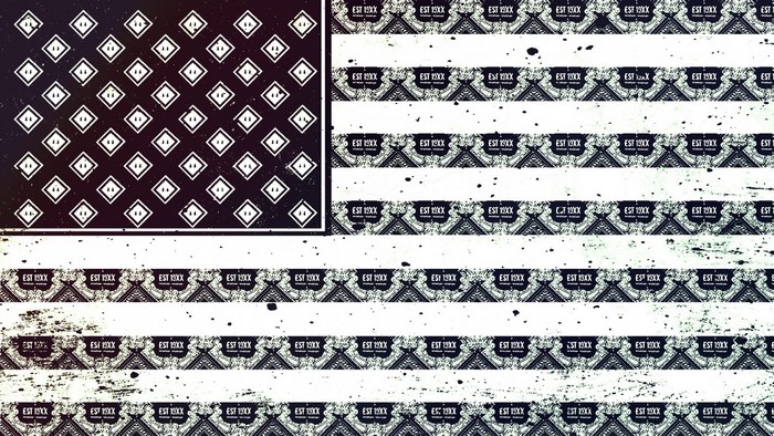 American flag with "EST 19XX" text and diamond pattern