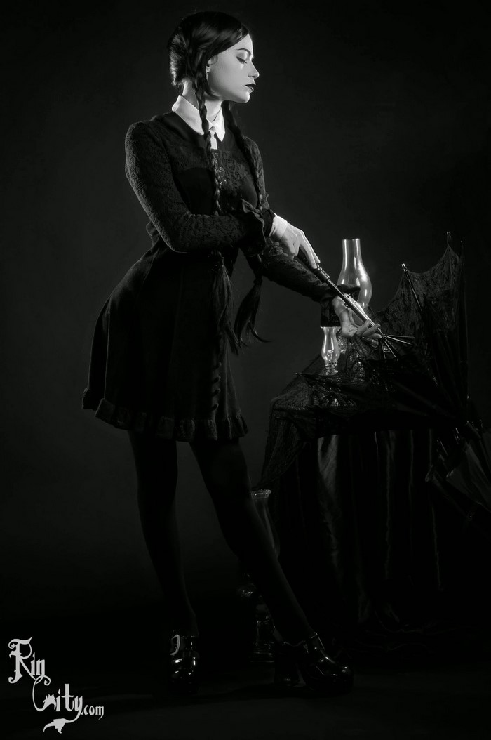 Wednesday Addams Gothic Monochrome Portrait