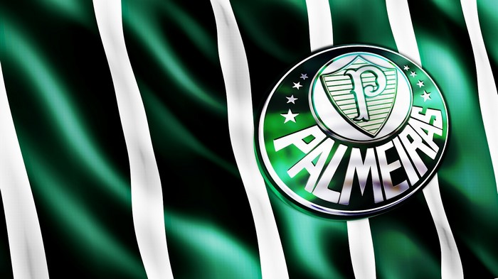 Palmeiras logo on green and white striped background